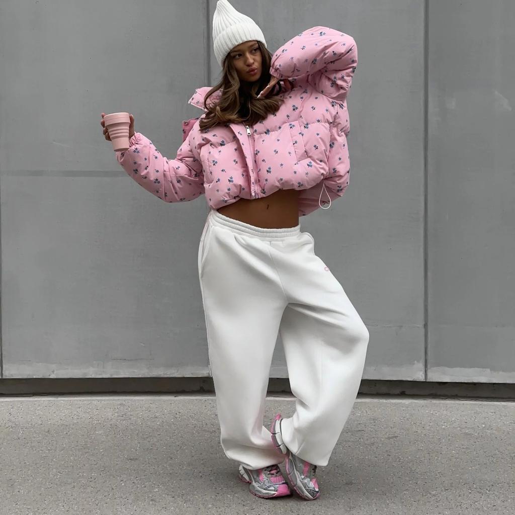 Brot Kleidung Kleines Blumendesign Kordelzug Kapuze Abnehmbare Baumwollgepolsterte Kleidung High-End Mode Vielseitige Jacke Damen