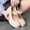 7cm Vintage Breathable Comfortable Shallow Mouth Mary Janes Platform Shoes 2025 Spring Med Block Heels Leather Shoes Office Mom