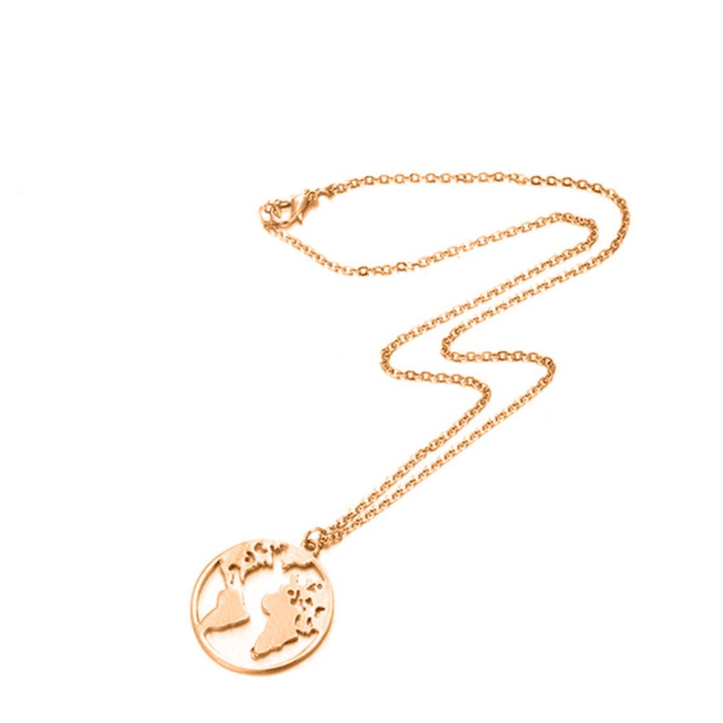 

Women Hollow Map Pattern Necklace Lady Girl Round Neck Pendant Plating Copper Jewelry