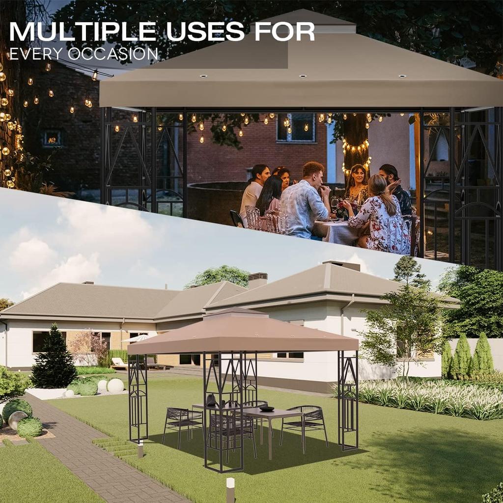 1 Stück 3 x 3 m Ersatzdach für Pavillon, doppelstöckige Dachabdeckung, Wetterschutzabdeckung für Gartenterrasse