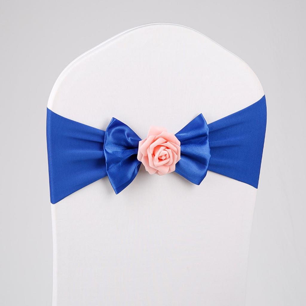 Stretch Chair Sashes Bow Knot Rose Flower Elastic Band Wedding Party Banquet Reception Hotel Event Decoration Chair Cover Sash