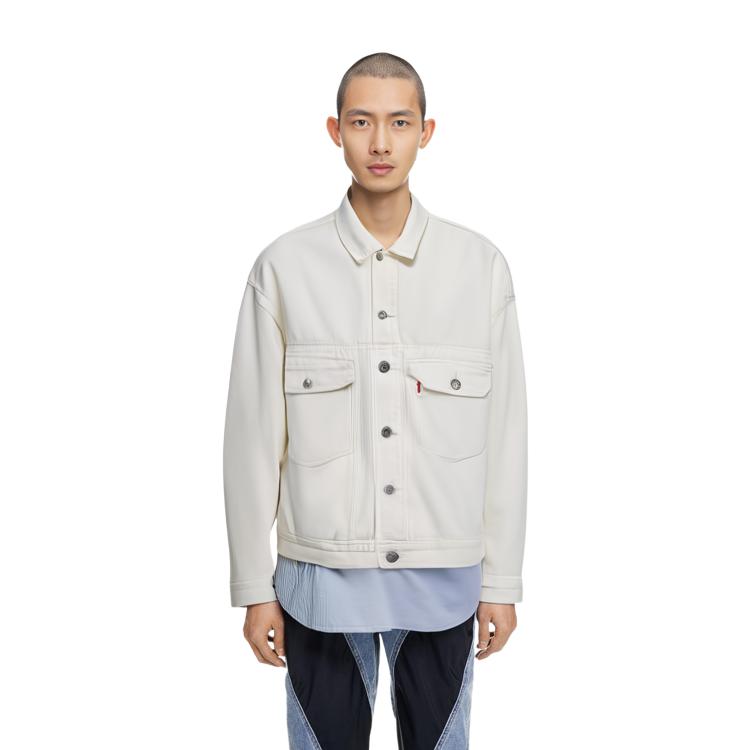 Levis Solid Color Long Sleeve Denim Jacket Men jackets White A1988-0001