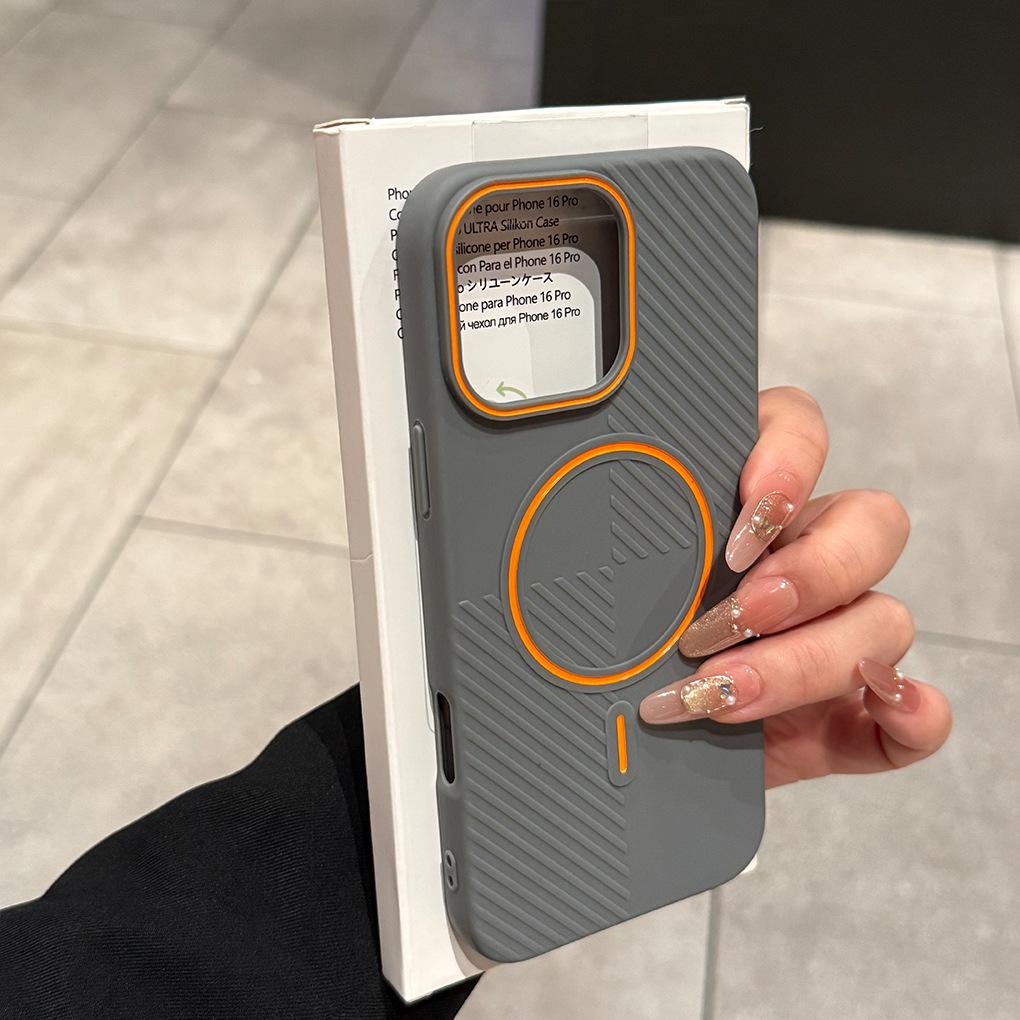 Applicable To IPhone 16 Contrasting Color Matte Thin Circle Magnetic Suction Phone Case Apple 15 Oblique Stripe Advanced Sense Protective Case 14