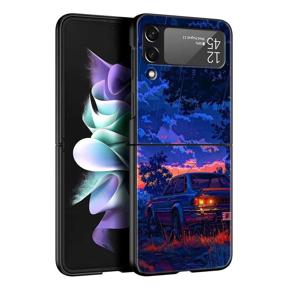 Phone Case for Samsung Galaxy Z Flip 3 4 5 6 Folding Black Shell JDM Tokyo Drift Sports Car For Samsung Z Flip4 Flip5 PC Cover