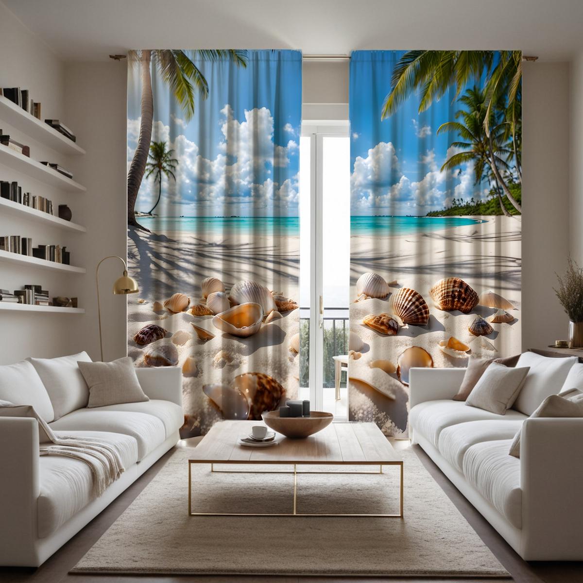 

Комплект из 2 предметов HD Blue Sky White Cloud Sea World декоративные занавески с синей завязкой цифровая печать занавески для украшения дома стиль украшения W52H63inchW132H160cm