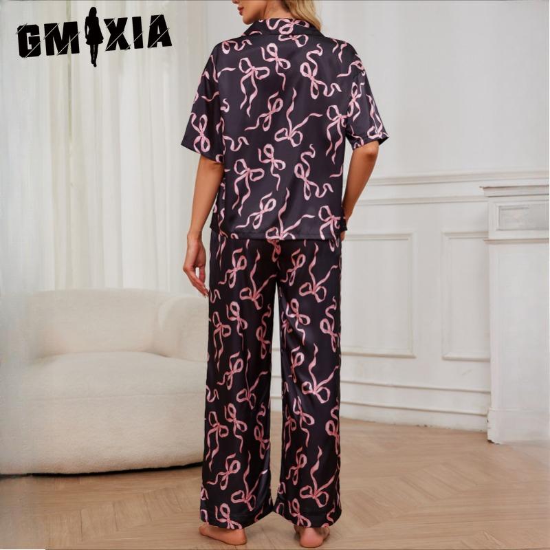 GMXIA Pijamale de Lux Ușor Avansat Femei Primăvară și Toamnă Mătase de Gheață Cămașă cu Mânecă Scurtă Pantaloni Costum Haine de Casă