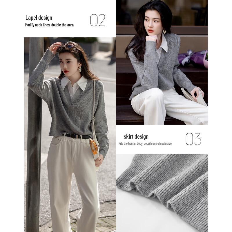 DeMana Women's Spliced Lapel Knit Sweater