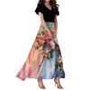 Women's Loose Casual  V-Neck Short Sleeved High Waisted Floral Print Dress Floral Print Dress