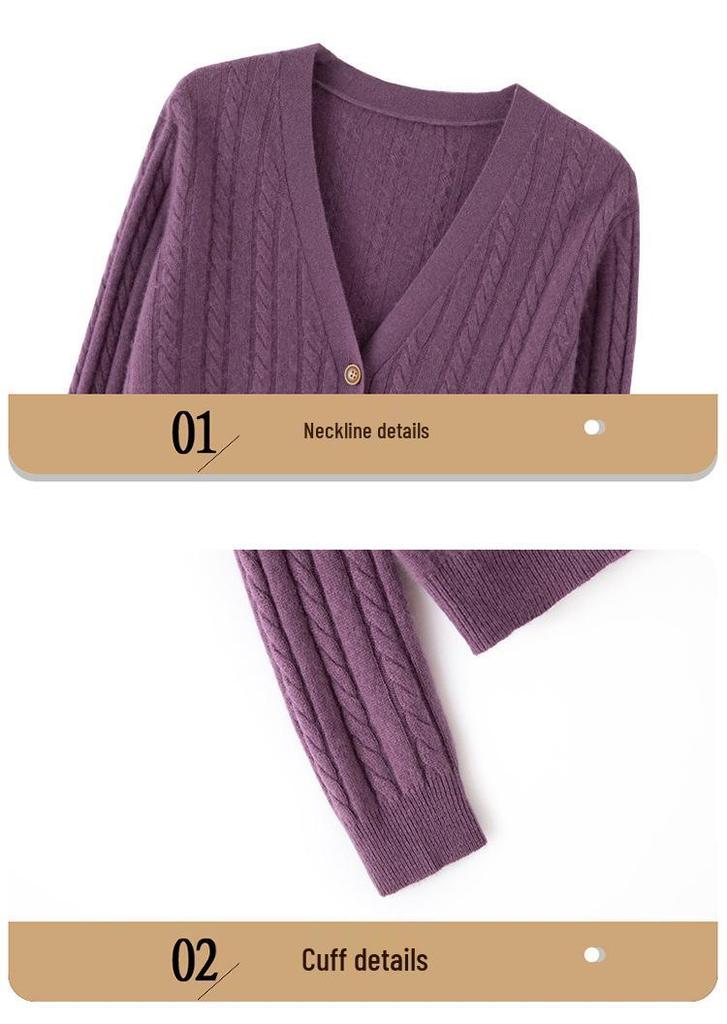 Women's Pure Cashmere Cardigan V Neck Loose Knitwear Sweater, Autumn 2023 Collection