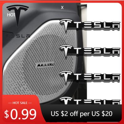 Car Sticker 2/4Pcs Aluminum Car Audio Emblem Stickers Speaker Decoration Decals For Tesla Model 3 Model Y Model S X Auto S