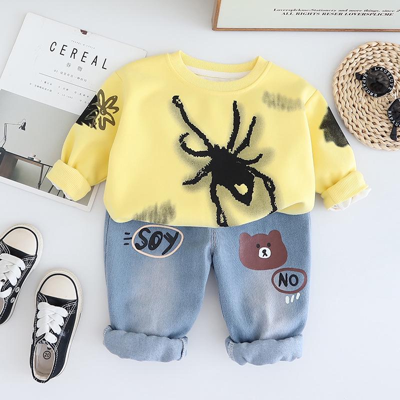 

Детский корейский свитшот с круглым вырезом и пауком на 2025 год: Осень и Весна Двойка с длинным рукавом 90 cm жёлтый