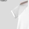 INCERUN Herren T-Shirts Lässig V-Ausschnitt Kurzarm Netzgarn Transparent Patchwork Oberteile
