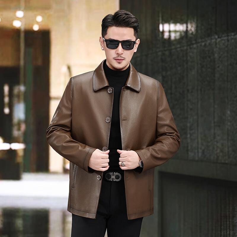 KAISER Men's Genuine Leather Mid-Length Business Casual Jacket