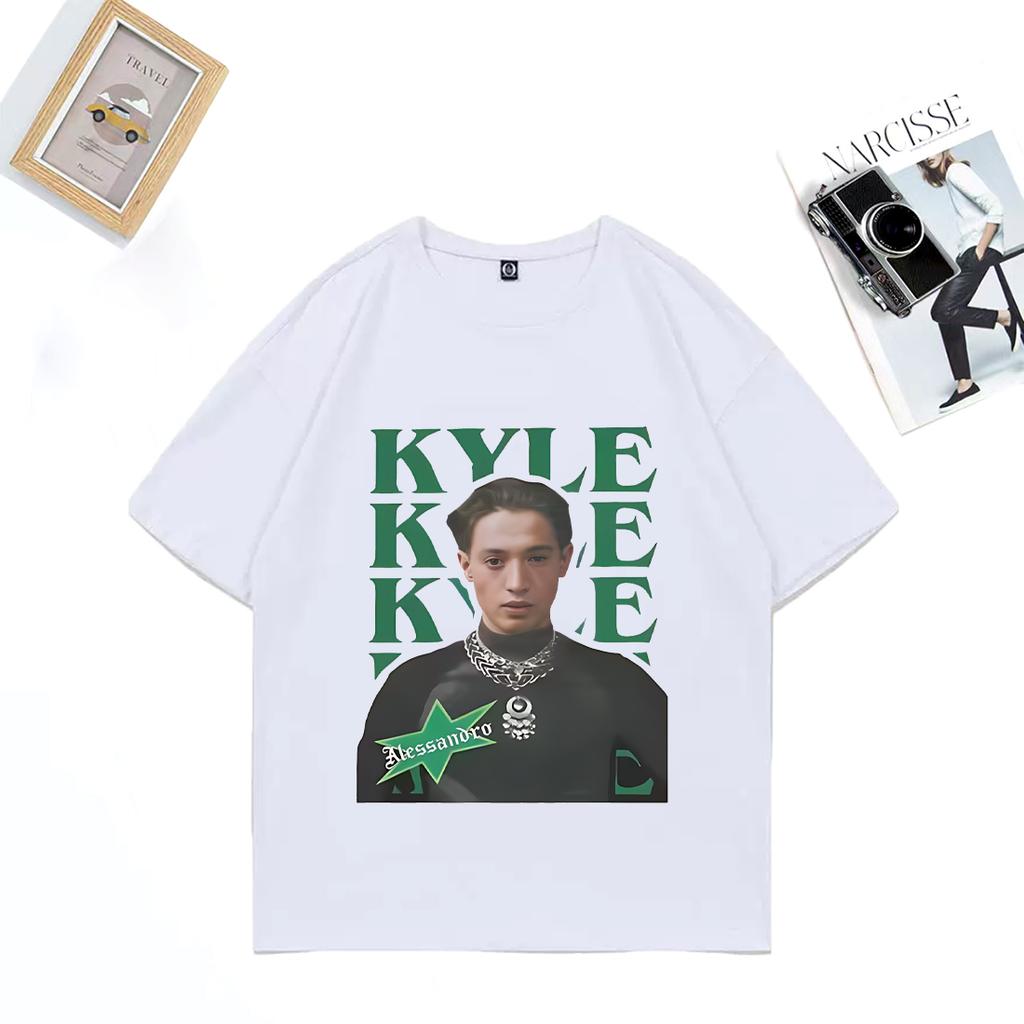 Ankunft Kyle Alessandro bedruckte T-Shirts Unisex DAMEN Heiß Leichter Eurovision Hip Hop Tops Baumwolle Kurzarm Oversized Streetwear