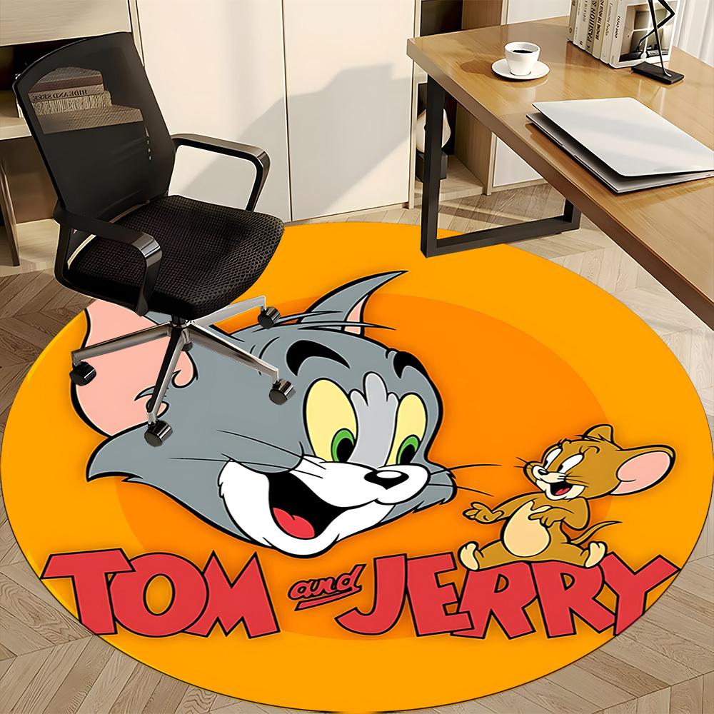 1pc Tom And Jerry Office Rug, Round Non-Slip Durable Large Size Office Carpet, Suitable for Office,yy250908016