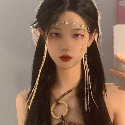 Head Chain with Beaded Tassel Forehead Decor Antique Hanfu Tassel Hair Accessories for Festival Wedding Party Head Decor