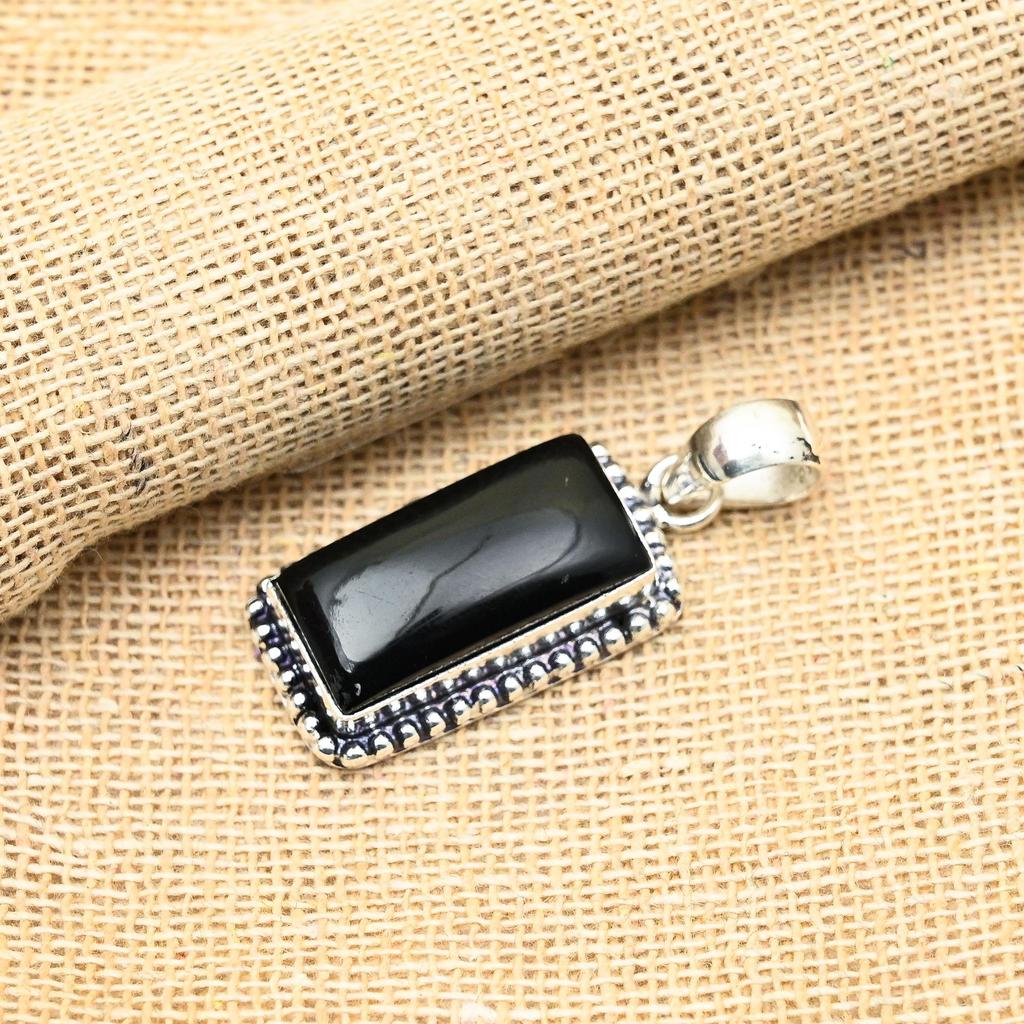 Black Spinel Gemstone Handmade 925 Solid Sterling Sliver Jewelry Pendant For Her