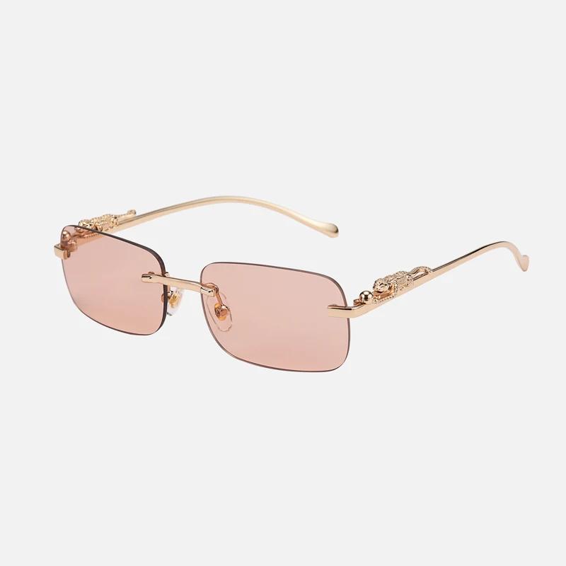 New Luxury Brand Eyewear Leopard Rimless Square Sunglasses Women Fashion Frameless Shades Female UV400 Gafas De Sol