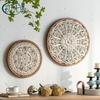American Pastoral Round Wall Hanging: Antique Carved Background, Hollowed Craft Painting for Living Room or Entrance Hall.