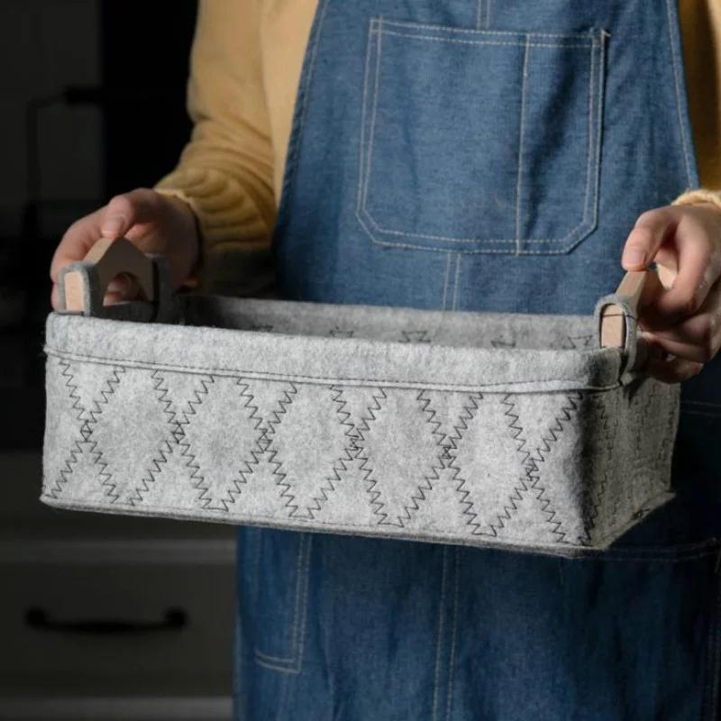 Felt Storage Box Storage Tank Toys Felt Storage Box Wooden Handle Square Storage Box Multipurpose Felt Basket