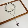 Layered Pearl Cross Pendant Necklace Women Long Sweater Chain Vintage Minimalist Choker Style