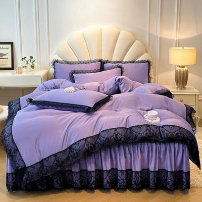 Falda de cama acolchada de encaje Juego de cuatro piezas Estilo princesa Cubrecama engrosado cepillado Funda de edredón de encaje Ropa de cama de moda