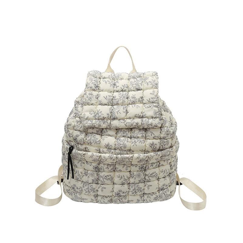 Down Pleated Backpack Women's Bag Cross-border Cloud New Large-capacity Simple Plaid Puff