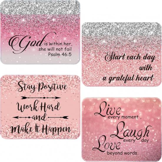 Weewooday Set of 4 Quotes Mouse Pads - pirational & Motivational with Positive Quotes - Rose Gold Pink Glitter Non-Slip Desk Mouse Pads for Wireless