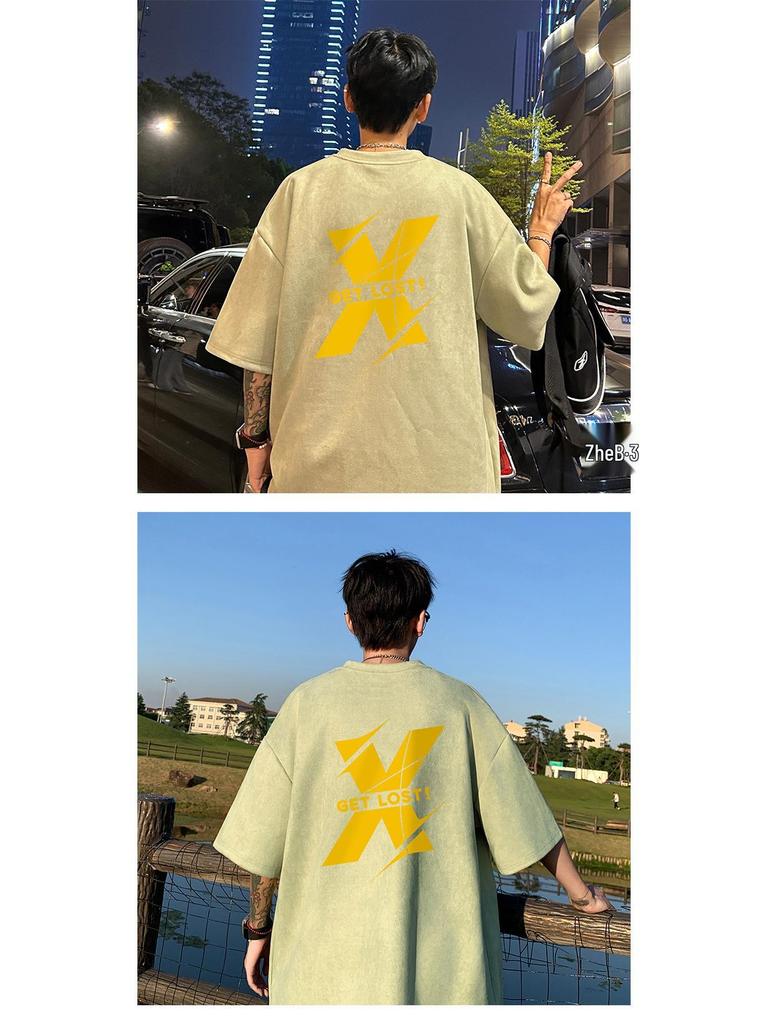 Men's Plus Size Heavyweight Suede Short Sleeve Retro T-Shirt - Summer 2024 Collection