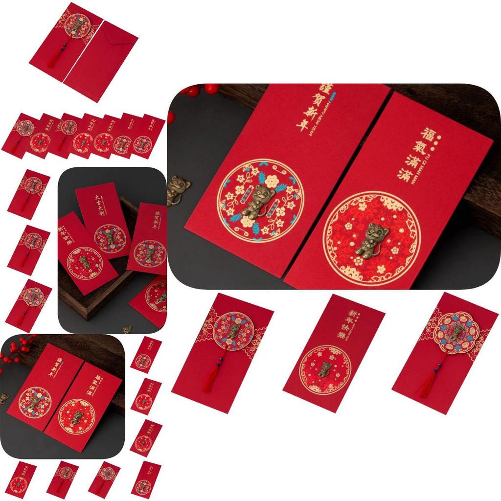 6 Stück Chinesisches Tierkreiszeichen Tiger Neujahr Cny Ang Pao Gold Angpow Rotes Kuvert Geldgeschenk mit Segenswünschen