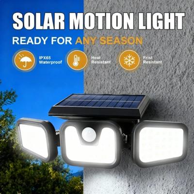 Super jasné venkovní solární světlo se senzorem pohybu, solární lampa se 3 nastavitelnými hlavami, vodotěsná solární nástěnná zahradní lucerna