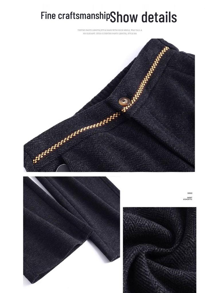 Women's Woolen High-Waisted Wide-Leg Pants - Versatile Spring/Autumn Style, Thickened with Elastic Back, Straight-Leg Trousers