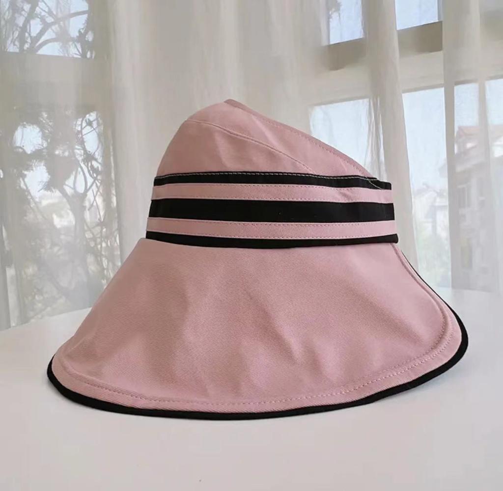Spring and Summer Big Brim Shading Empty Top Striped Hat Big Brim Outdoor Face Covering Summer Versatile Hat Breathable Adult
