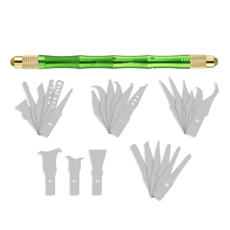 

BST-69A+ 28 в 1 лезвий нож для удаления клея с микросхем процессора, материнской платы, печатной платы для мобильного телефона, инструмент для удаления микросхем BGA зелёный