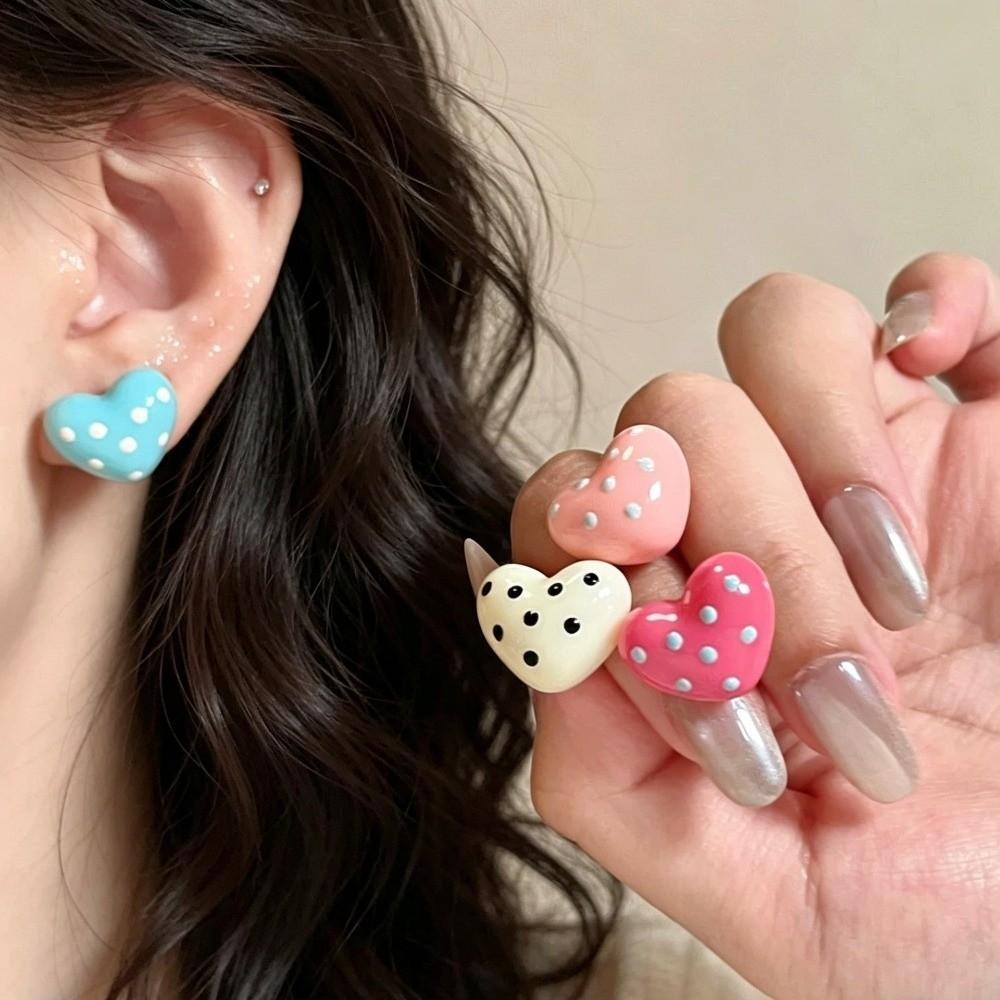 Polka Dot Heart Dot Stud Earrings Colorful Stud Earrings Elegant Heart Earrings Women
