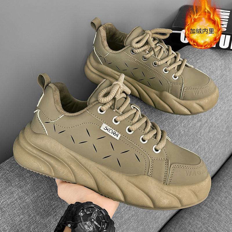 

Douyin Store Live 2025 Fleece Popcorn Trend Casual Sports Leather Platform Men s Shoes Casual Board Shoes Daddy Shoes 44 хакі