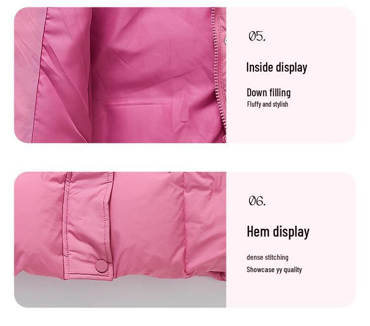 Girls' Winter 2025 Mid-Length Down Jacket - Fashionable Thickened White Duck Down Coat for Baby Girls