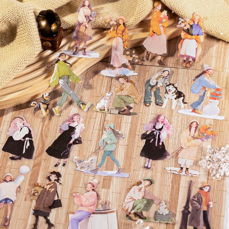 Winter Whispers Fashion Pet Stickers: Journal Materials for DIY Decoration and Collage