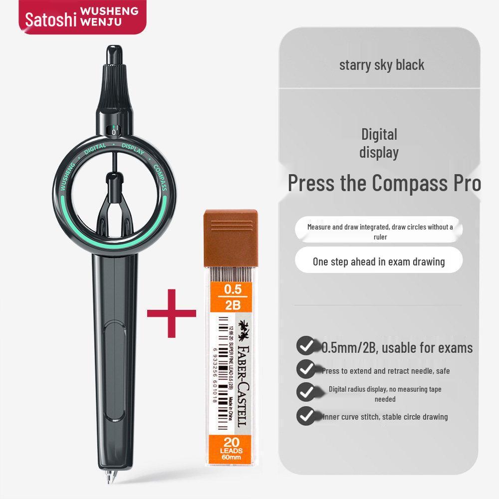 Professional Drawing Set: Black Metal Compass with Replacement Lead and Ruler for Creative Circles and Student Exams.