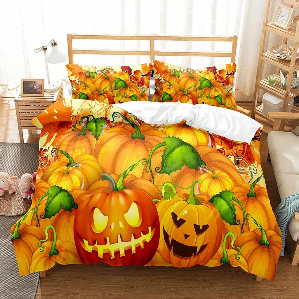 Pumpkin Lantern Duvet Cover Set Polyester Comforter Cover King Queen Full Twin Size Bedding Set With Pillowcase Halloween Gift