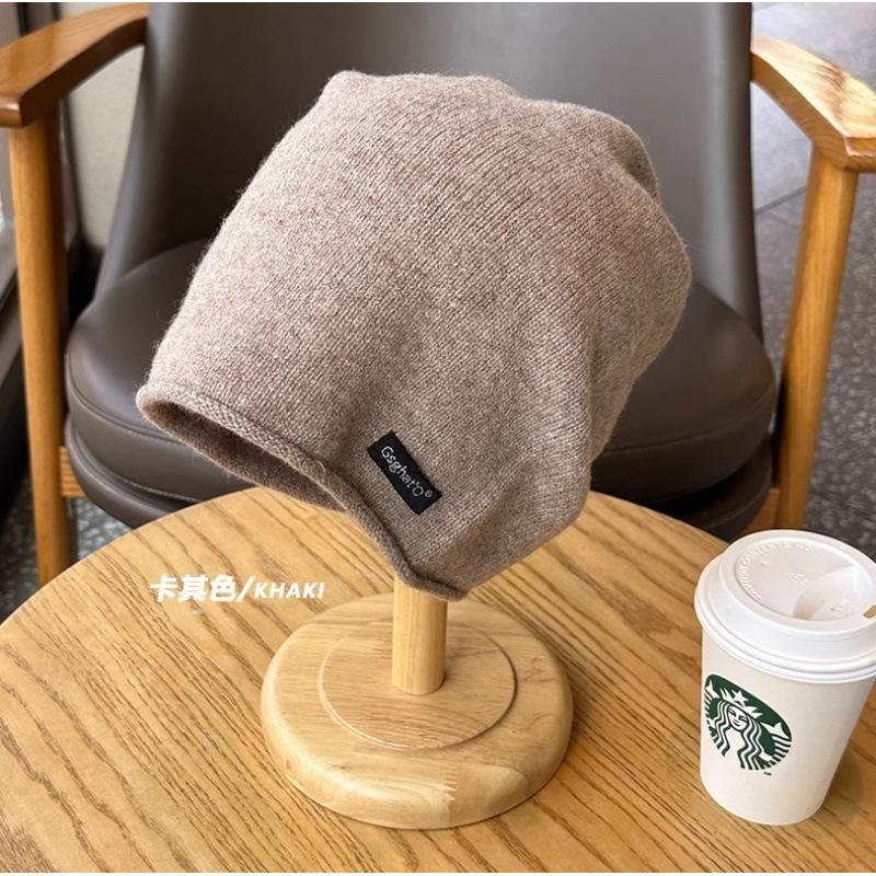 

100%Australian wool beanie hat for autumn and winter, ear protection, warm, versatile knitted pullover hat, loose-fitting postpartum hat for men and M（56-58cm） хаки