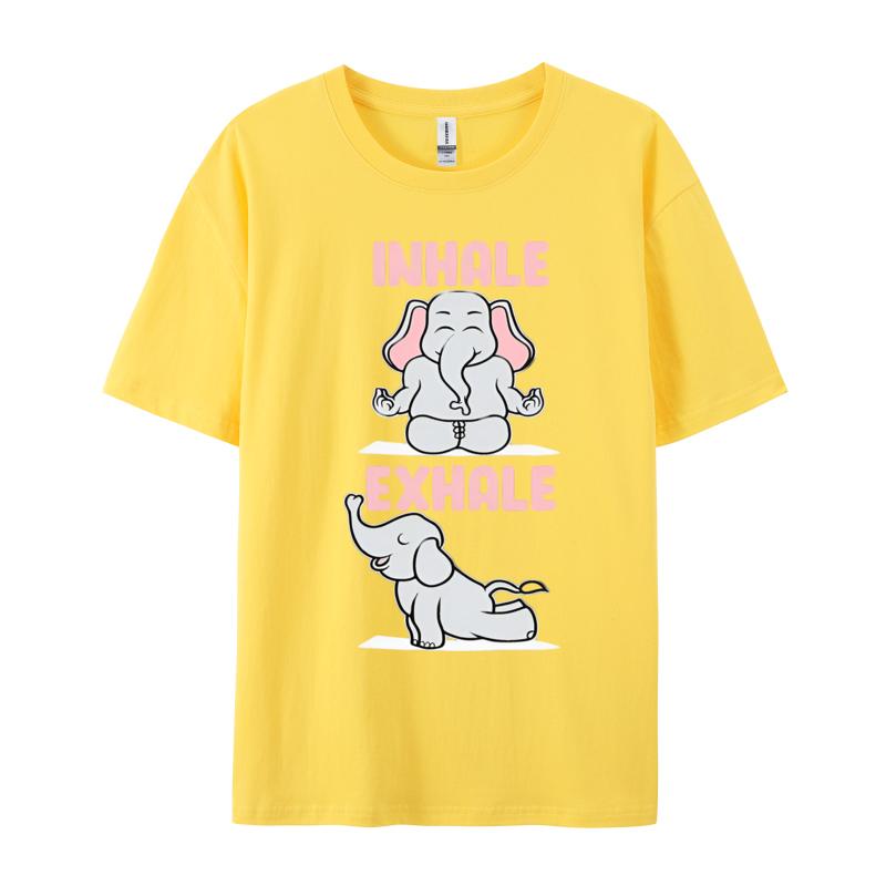 Inhale Exhale Elephant Yoga Tshirt Funny Yoga Top Tee Rife Normal Tops Shirts Cotton Tshirts Printed On