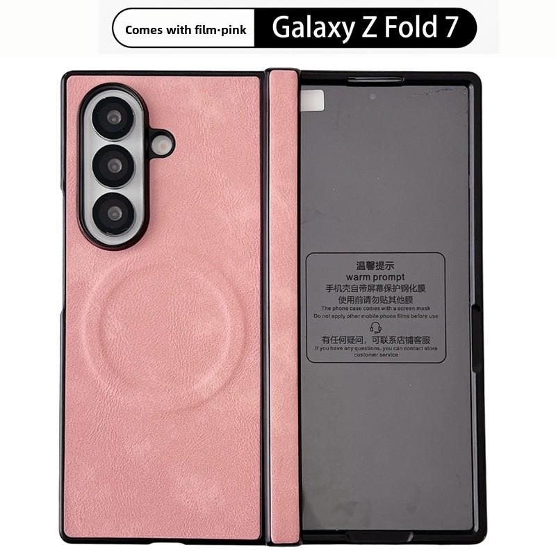 

Magnetic Phone Case For Samsung Galaxy Z Fold 7 6 5 4 3 Leather Magsafe Wireless Charging Cover with Screen Hinge Protection Galaxy Z Fold7