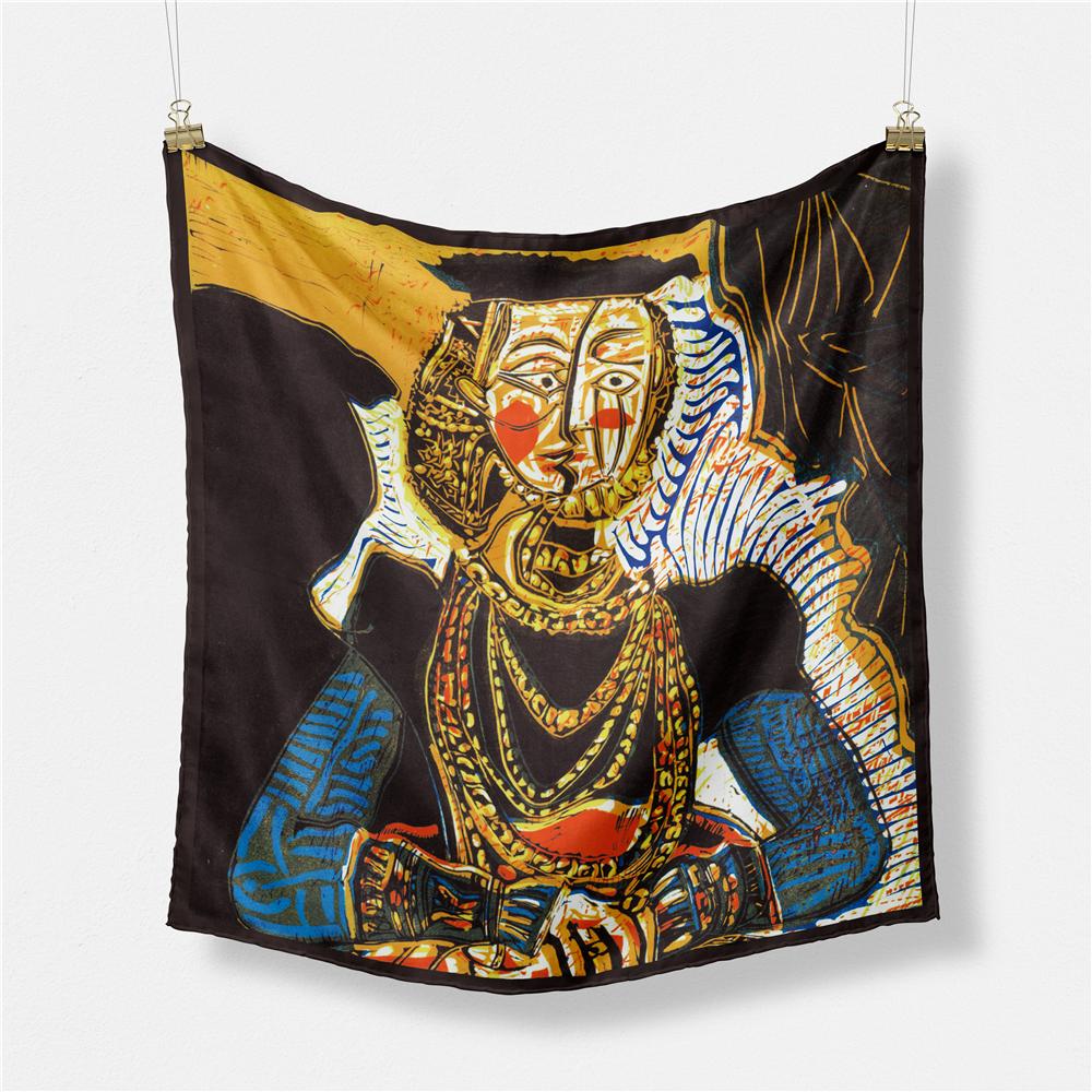 

POBING Twill Silk Scarf Women Oil Painting Square Scarves Wraps Bandana Small Hijabs Lady Foulard Tie Headband Neckerchief 53CM 53CM x 53CM