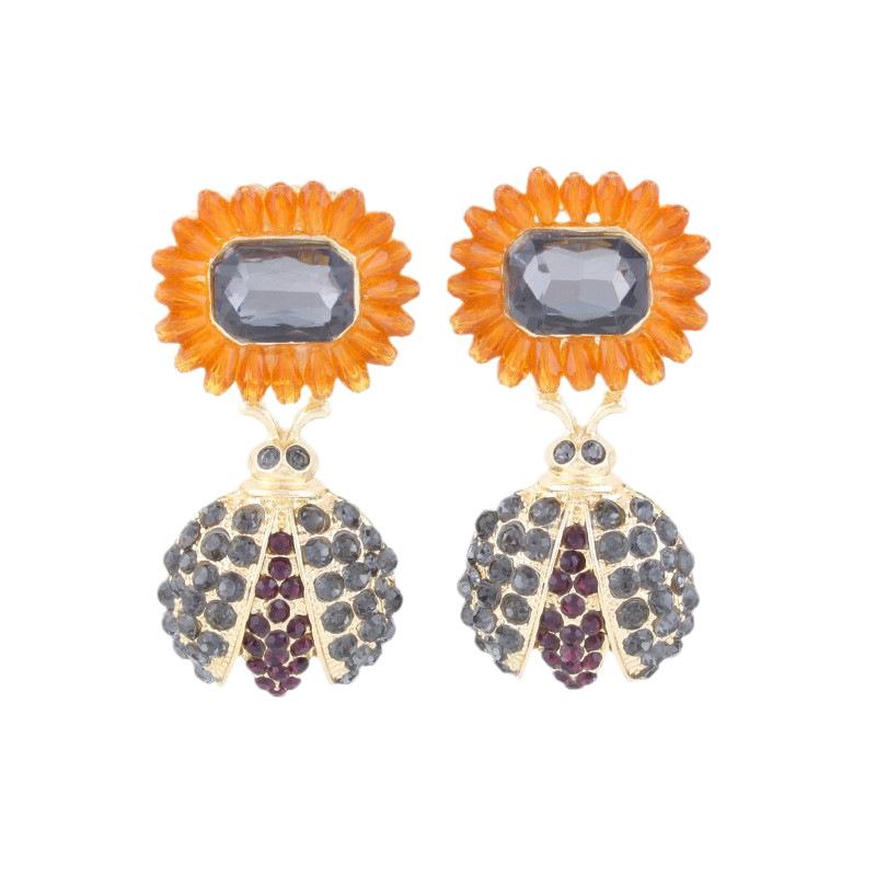 Bee Sunflower Vacation Wind Earrings Animal Diamond Exaggerated Color Daily Pass Earrings