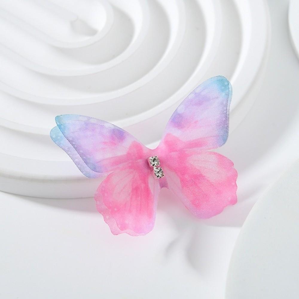 50Pcs 3D Organza Fabric Butterfly Appliques Rhinestone Gradient Color Simulation Mesh Butterfly Patch Translucent Double-layer