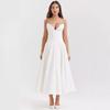 French Sexy Temperament Wind Fish Bone Waist Deep V Tube Top Dress Evening Dress Beach Elegant Big Swing Dress Women