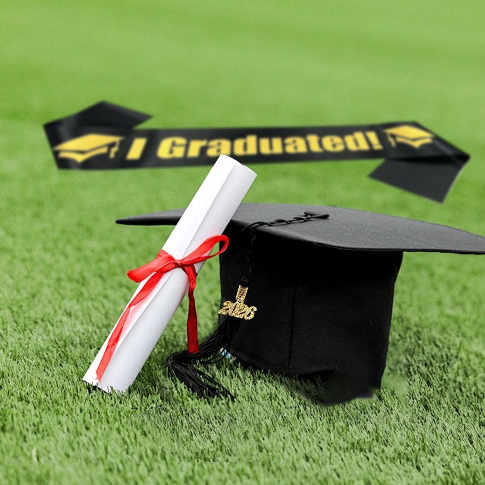 Black Graduation Cap Polyester Graduation Sash Bachelor Degree Graduation Tassel  Party Decorations