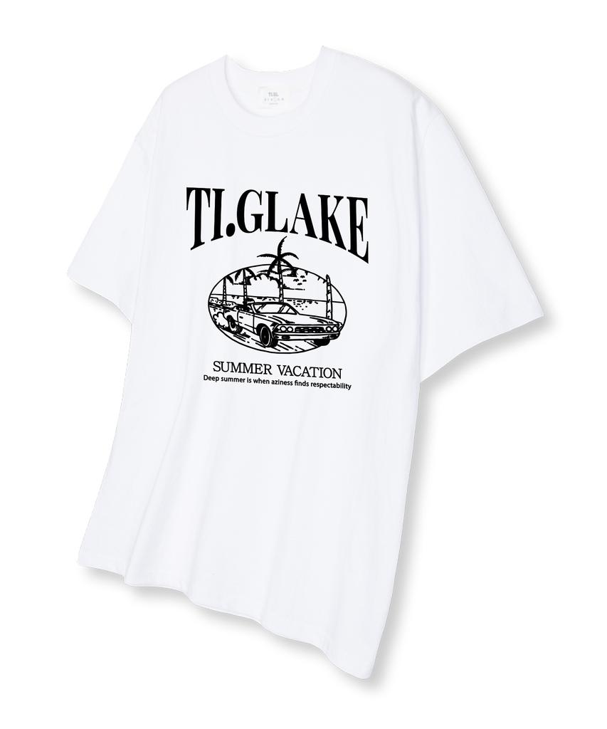 TI.GLAKE Open Car Vacation Oversized Short Sleeve T-Shirt White