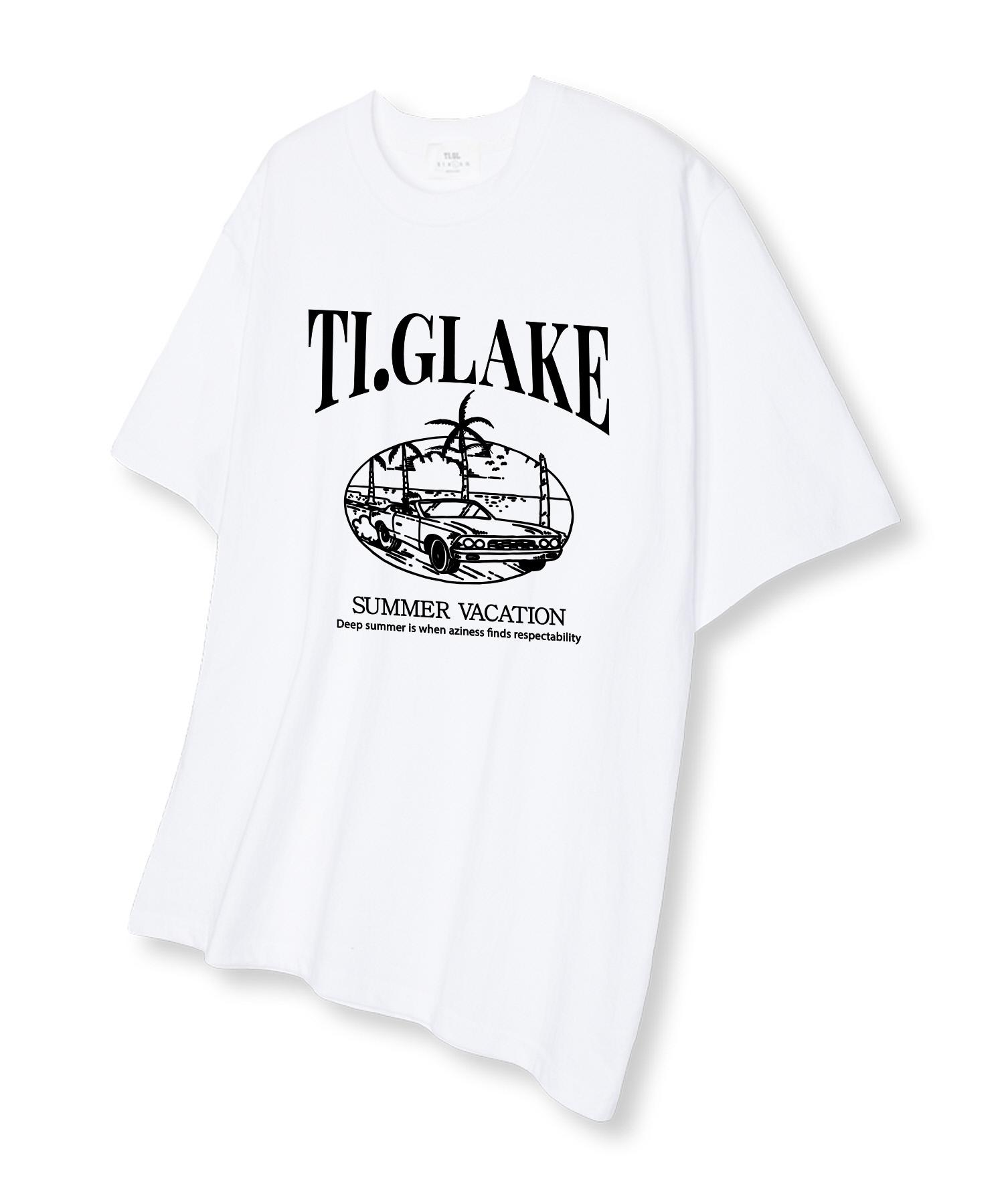 Tee Glake Open Car Vacation Oversized Short Sleeve T-Shirt White L